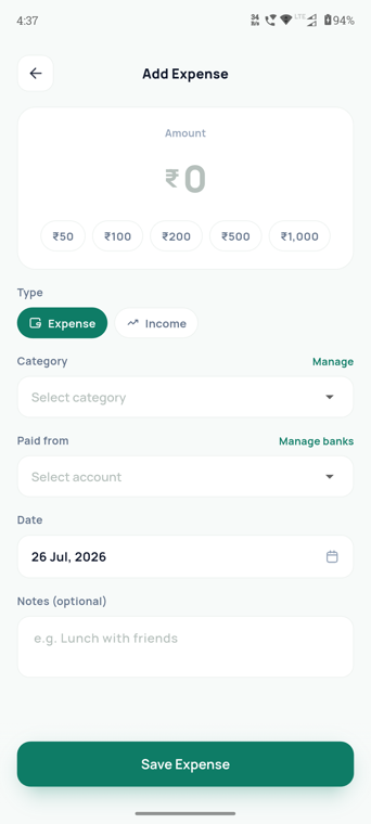 Rupex add expense screen