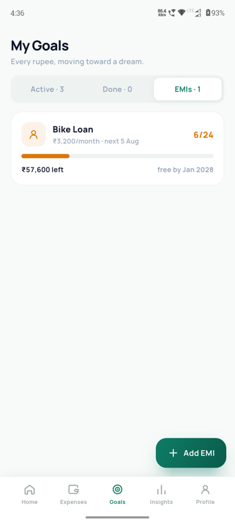 Rupex EMIs and loans screen