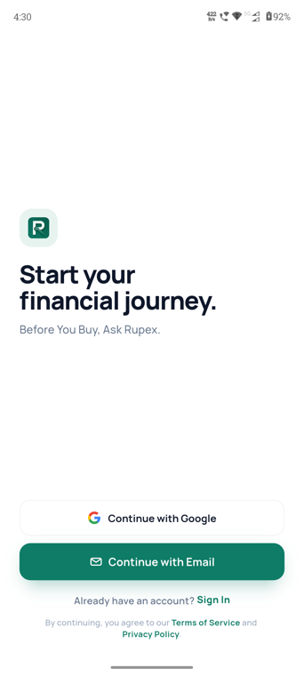 Rupex welcome screen